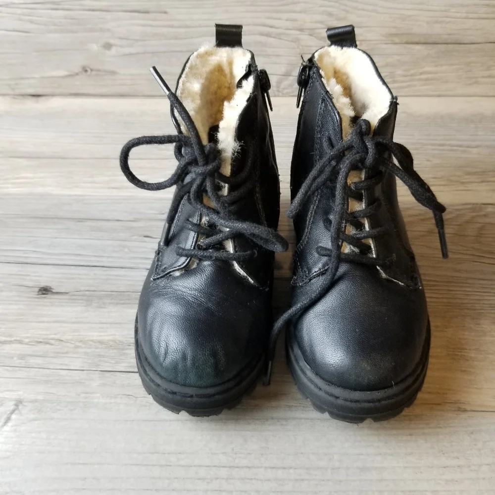 Zara Infants Black Faux Fur Lined Combat Boots